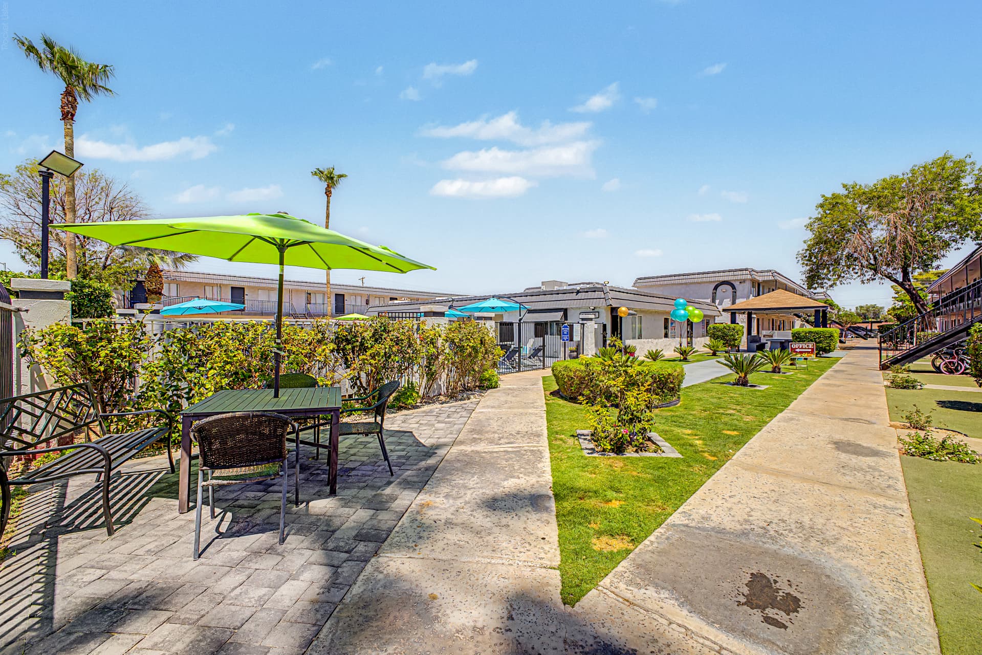 Patio Seating with Shade Umbrellas