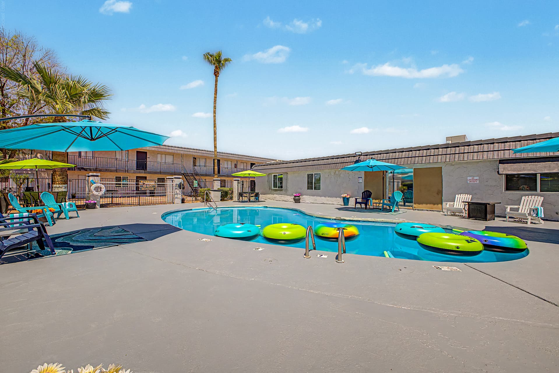 Pool Deck, Umbrellas & Lounge Chairs